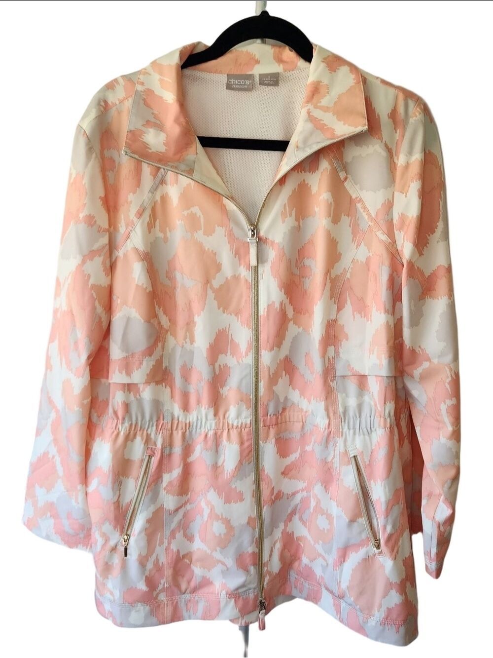Chico's Zenergy printed anorak jacket Sz: 3 US: 16/18 Coral UV Protection Golf - Picture 3 of 13